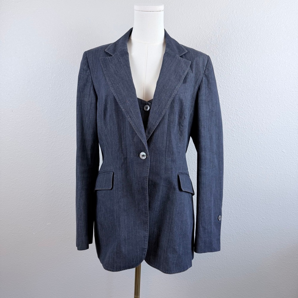 Karen Millen Denim Blazer and Vest Set Indigo Blue Tailored Suit 2 Piece Womens